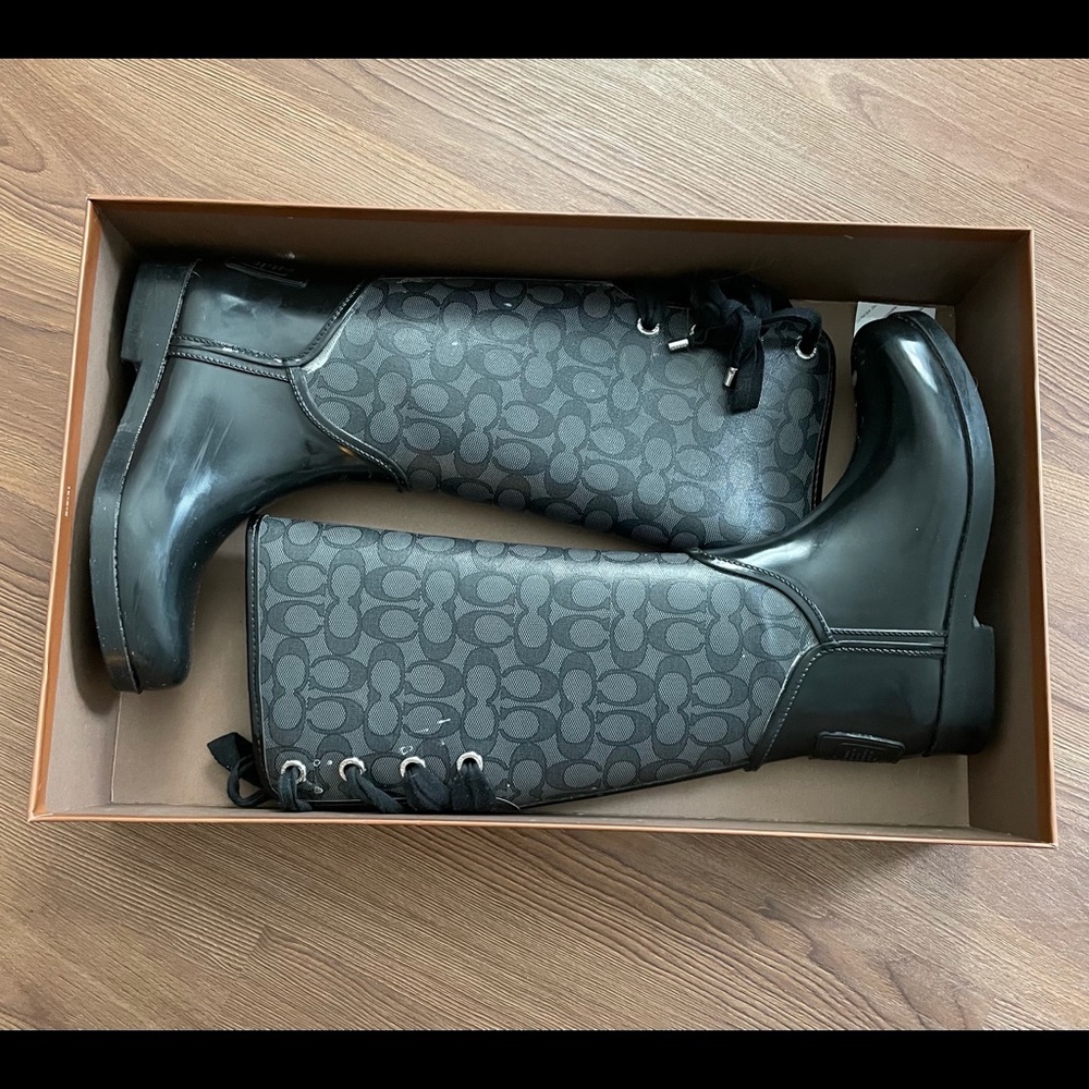 Black Coach Tristee lace up rain boots